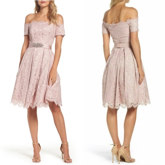 Eliza J Dresses & Skirts - Eliza J Embellished Lace Fit and Flare Dress Pink Size 4